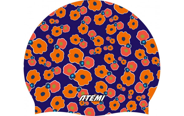 Шапочка для плавания Atemi silicone cap Orange flower TSC1OF Принт 600_380