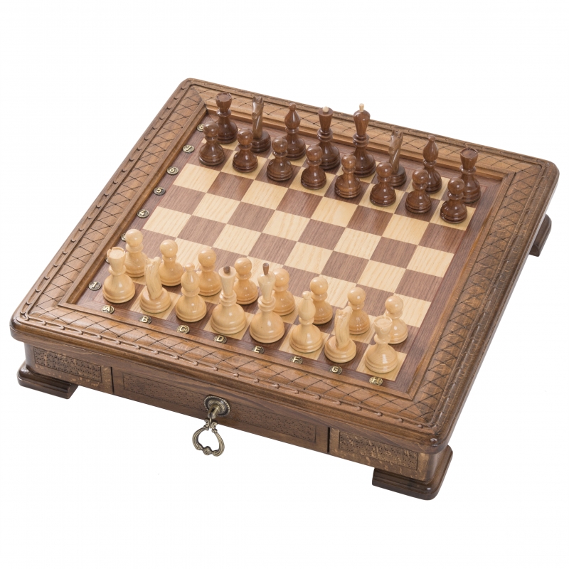 Шахматы резные Haleyan Квадро в ларце с ящиками 50 kh161 800_800