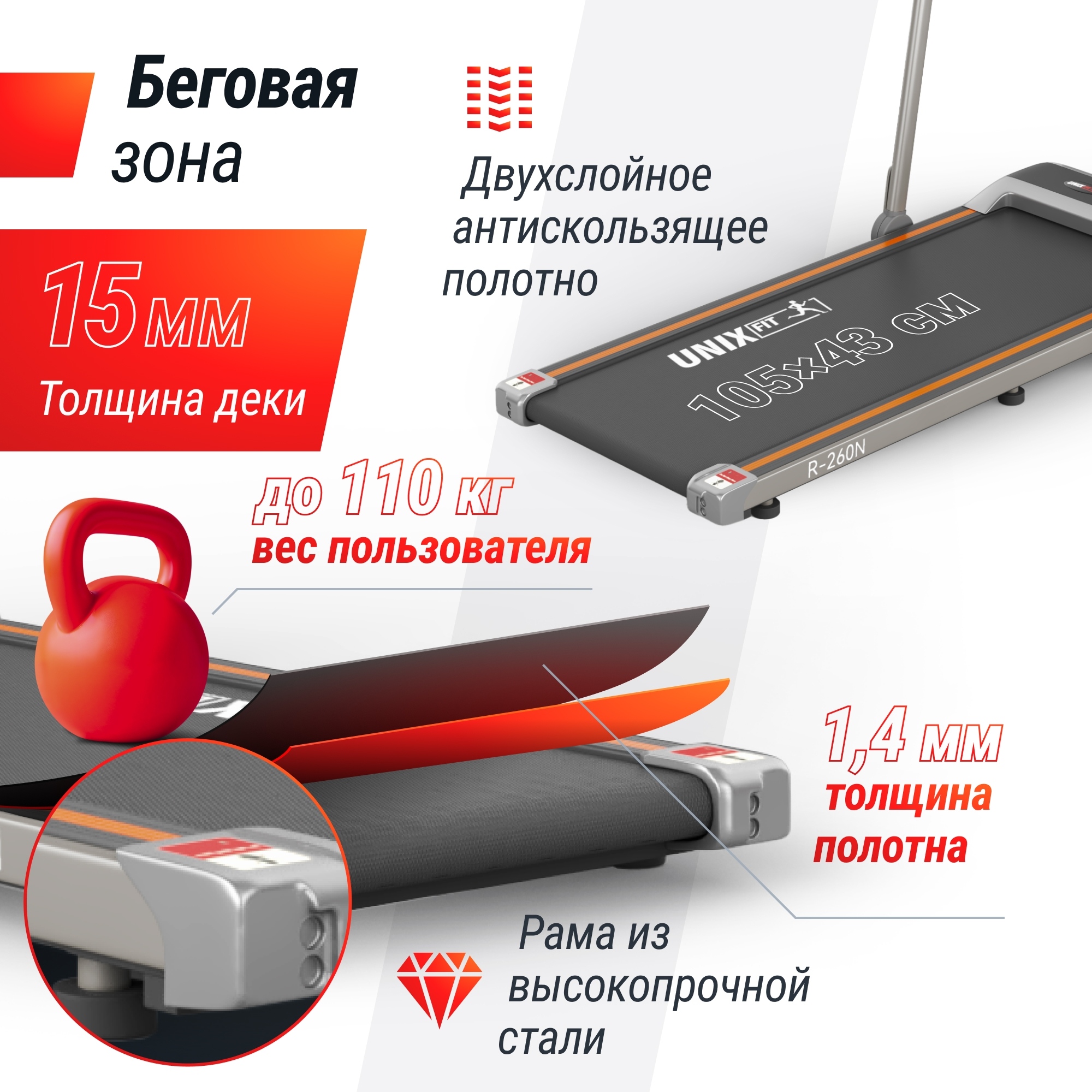 Беговая дорожка UnixFit R-260N 2000_2000