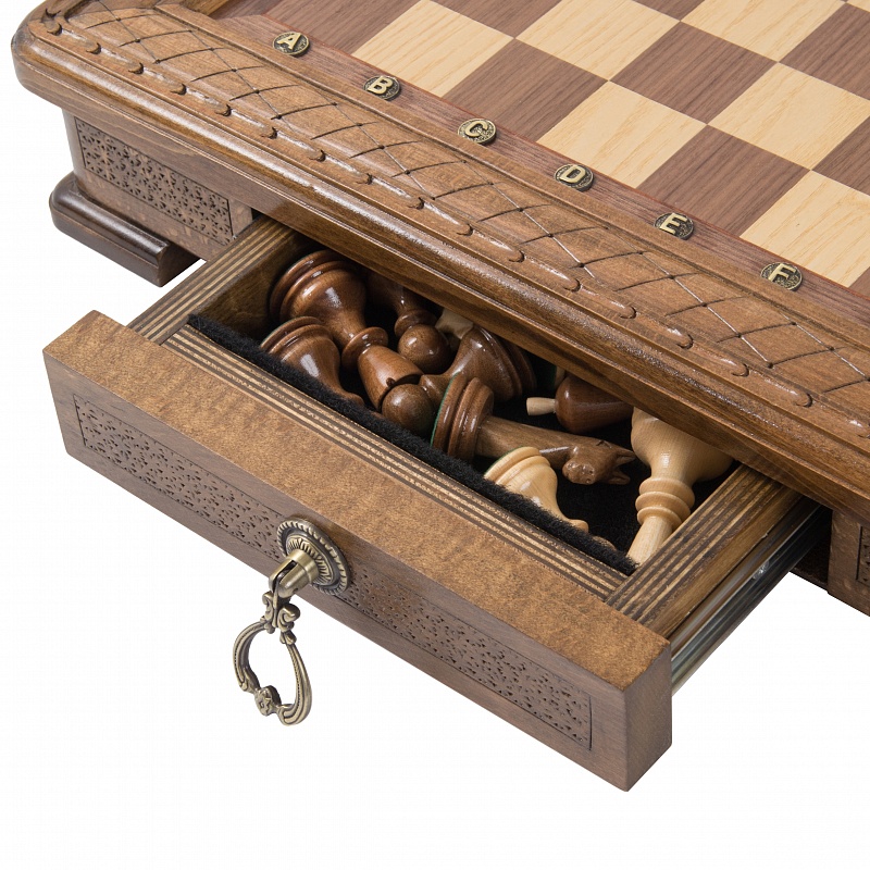 Шахматы резные Haleyan Квадро в ларце с ящиками 50 kh161 800_800